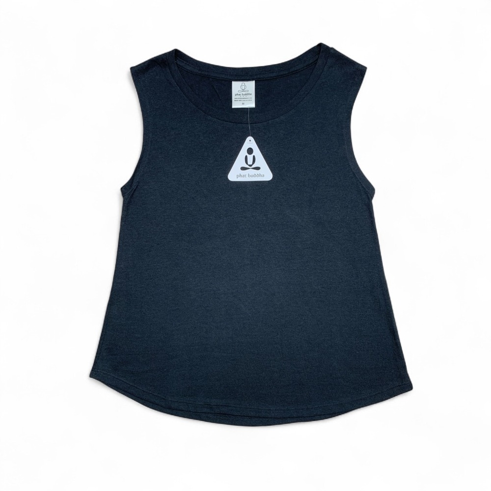 Phat Buddha Yoga Tank Top Womens Medium Black Crew Neck Sleeveless Workout‎ NWT